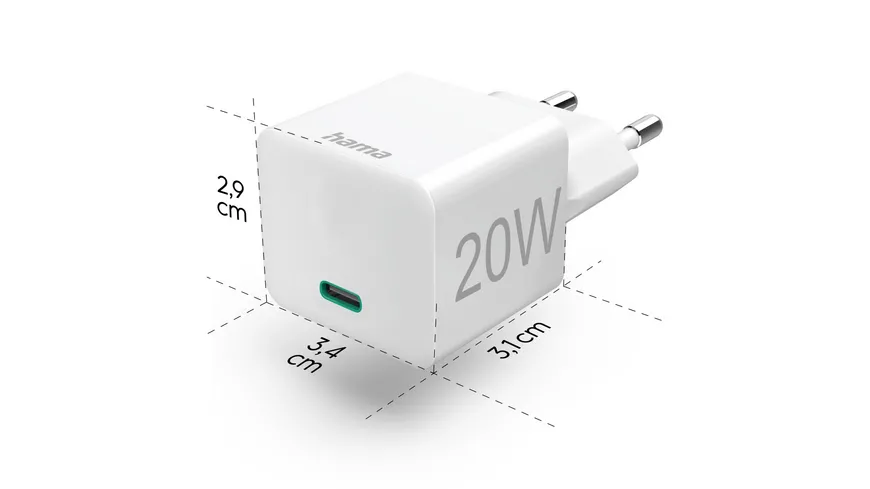 Hama Schnellladegerät, USB-C, PD/Qualcomm®, Mini-Ladegerät, 20 W, Weiß