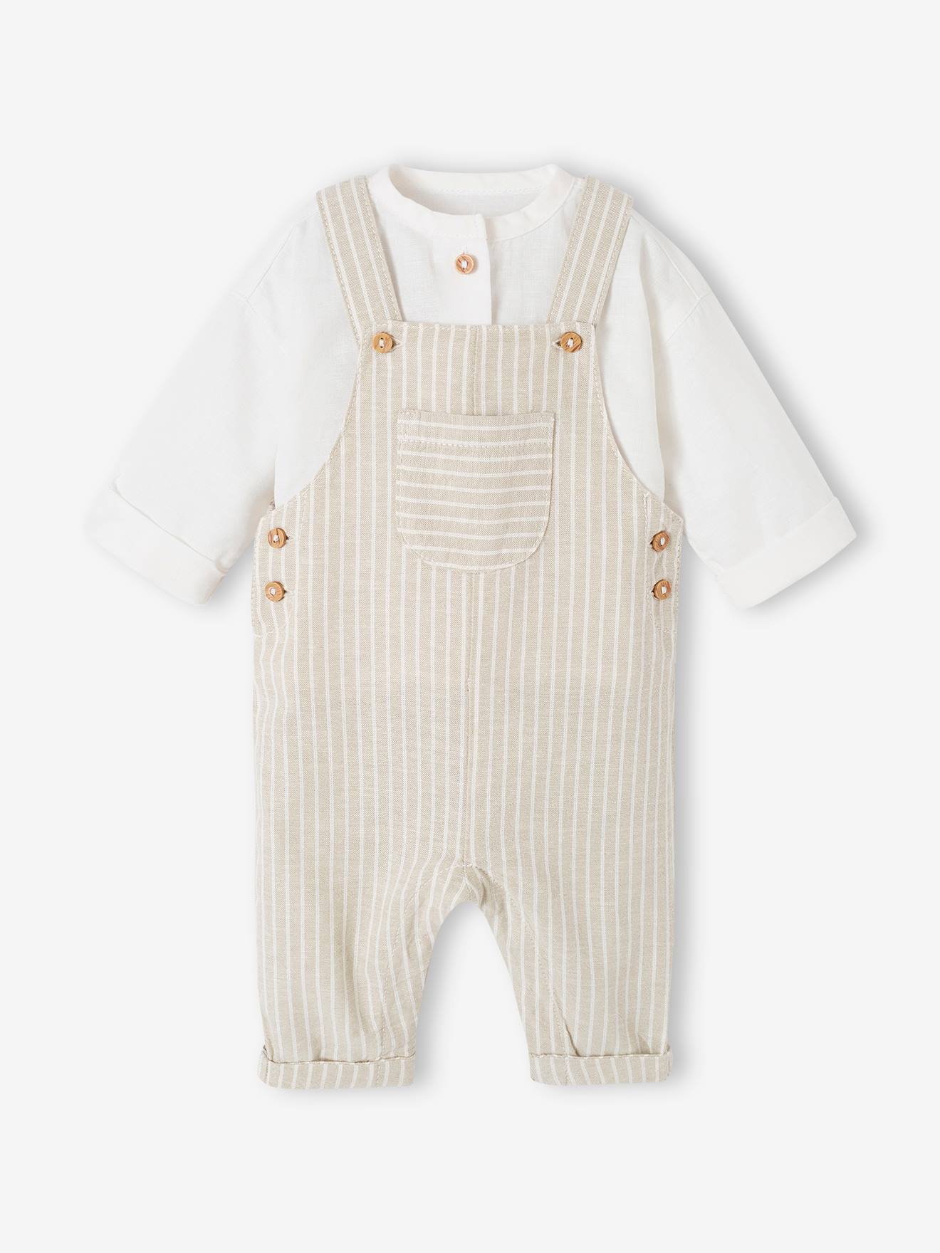 Vertbaudet Festliches Baby-Set: Latzhose & Hemd aus Leinenmix - tonfarben