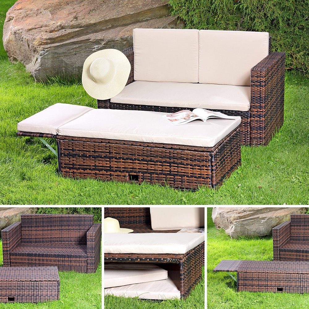 Mucola Gartenlounge-Set Polyrattan Gartensofa Lounge Sofa Gartenmöbel Gartensofa Sitzgarnitur, (Set, 2-tlg., Sofa & Ottomane), Kissen inkl. Reißverschluss, daher abnehm- und waschbar