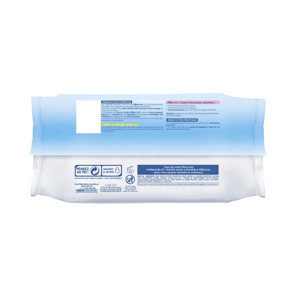 mixa Mixa Bébé Mixa Bébé Lingettes au Lait de Toilette- Fibres Végétales - Hypoallergénique