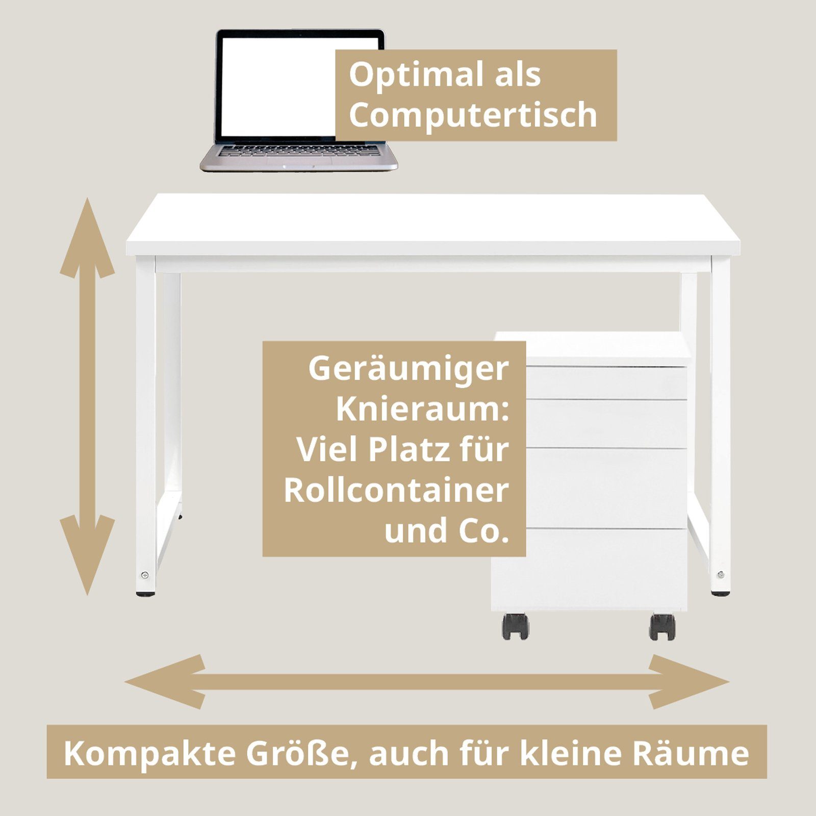 SVITA Schreibtisch UNI (1-St., 1 Tisch), 120x60 (bxT), Arbeitstisch, Metall-Gestell, Weiß