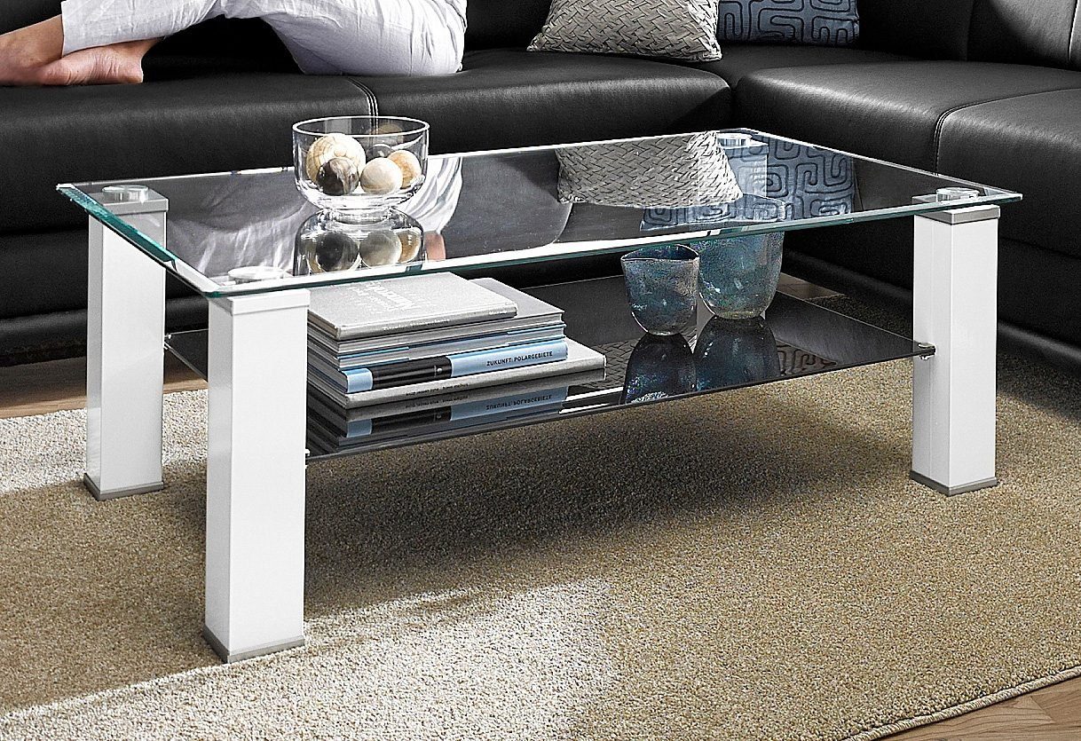 PRO Line Couchtisch, mit Glasplatte, Glasboden, Gestell aus Holz, rechteckig