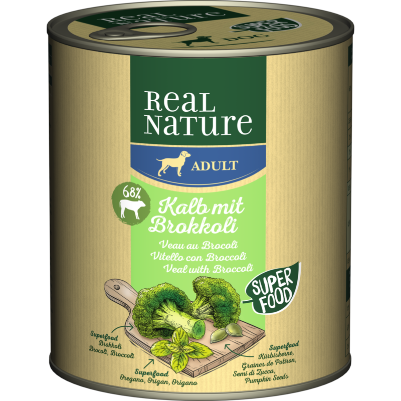 REAL NATURE Hundenassfutter REAL NATURE Superfood Adult Kalb mit Brokkoli 12x800 g