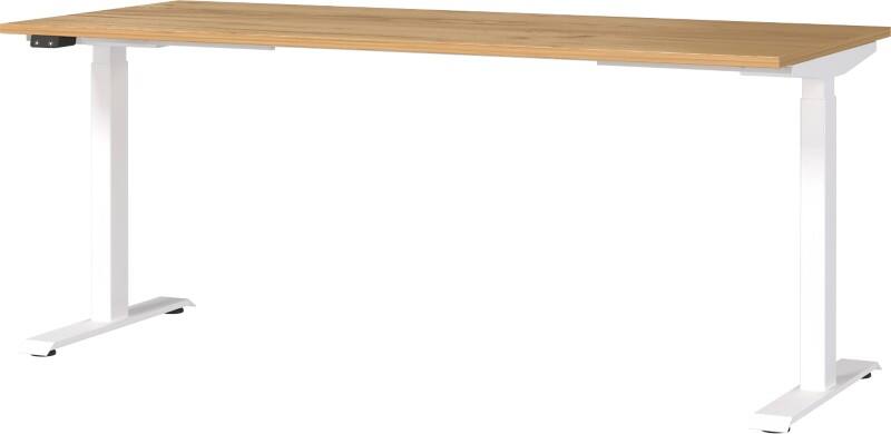 GERMANIA Sitz-Stehschreibtisch Eiche Metall, Spanplatte Weiß T-Fuß 1.800 x 800 x 1.200 mm