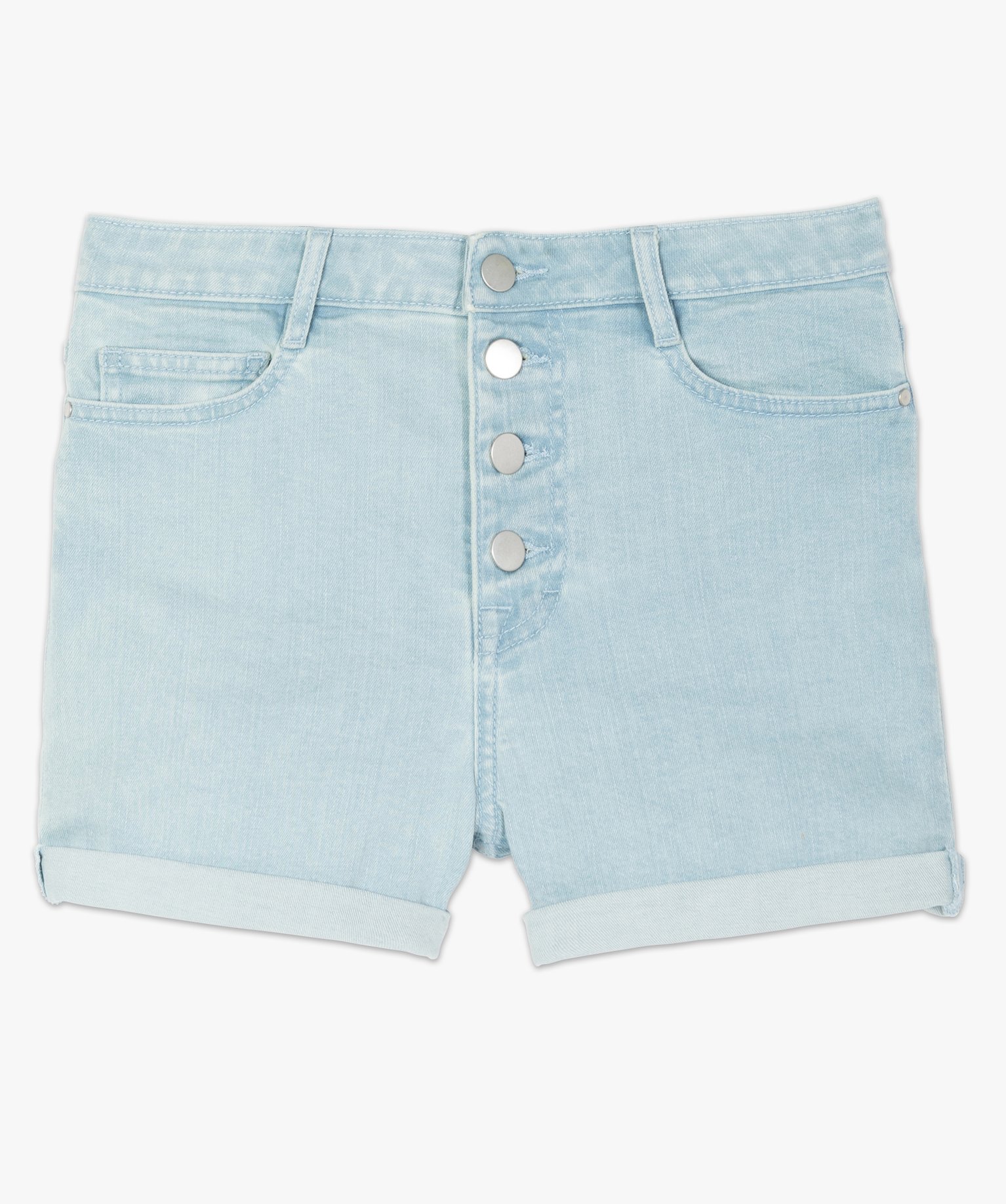 Short en jean femme taille haute avec revers cousus bleach | GEMO