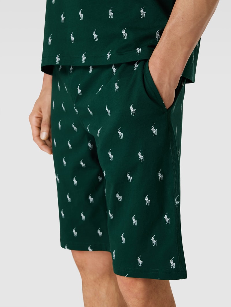 Slim Fit Sweatshorts mit Allover-Print Modell 'LIQUID in dunkelgrün