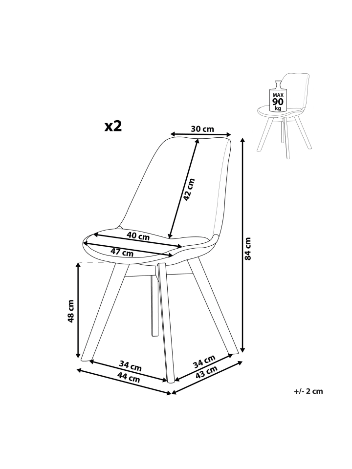 Beliani 2er-Set Esszimmerstuhl DAKOTA II in Grau/Heller Holzfarbton günstig kaufen onesize