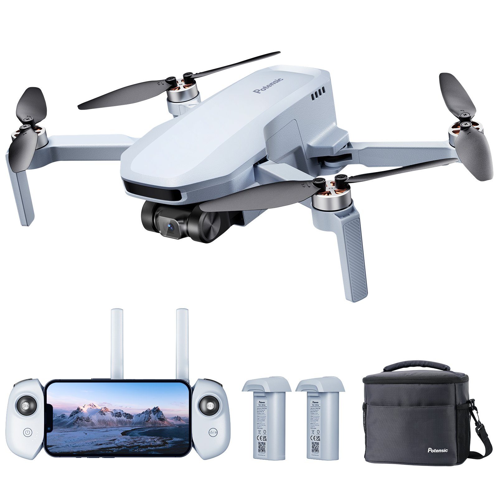 Potensic ATOM SE, 62 Min. Flugzeit, Max. 16 m/s, FOV 118° Quadrocopter (4K, 4KM FPV Übertragung, ShakeVanish-Technologie, Windwiderstandsklasse 5)