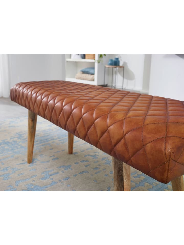 KADIMA DESIGN Sitzbank Echtleder / Massivholz Bank 115x53x38 cm, 2er Polsterbank günstig kaufen onesize