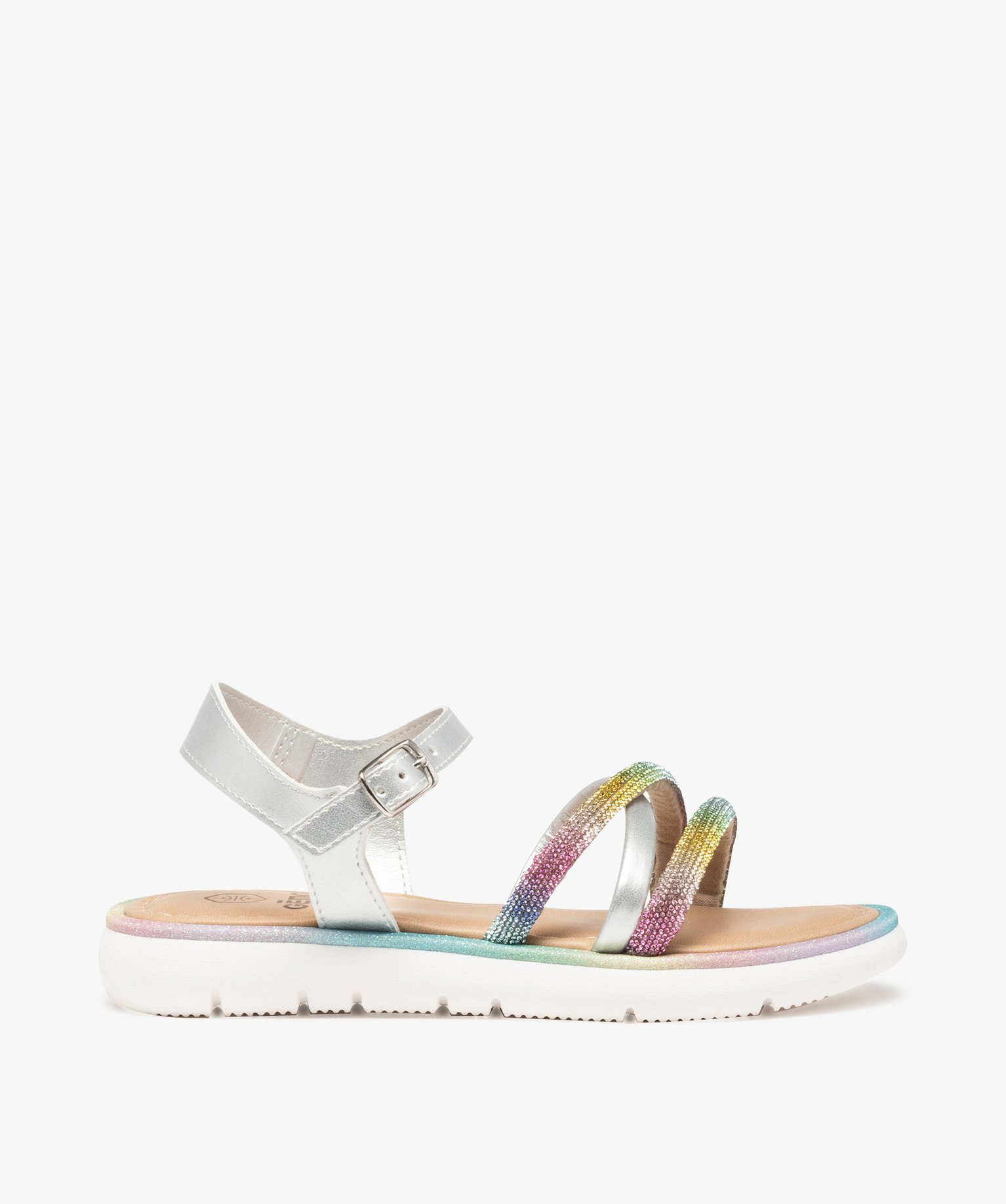 Sandales fille métallisées à brides strass irisées argent | GEMO