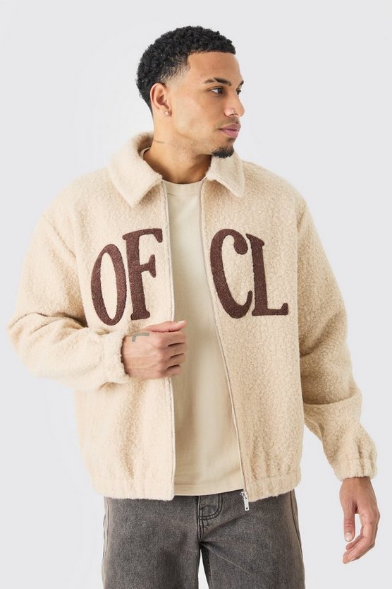 Oversize Bouclee Bomberjacke mit Borg-Applikation