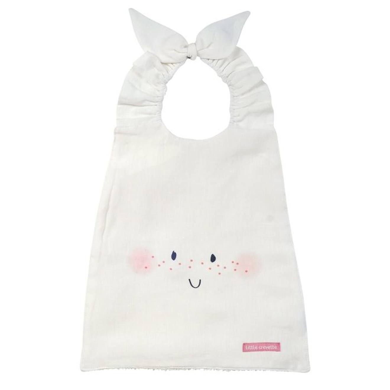 Bavoir élastiqué lin et coton bio* Happy Face beige