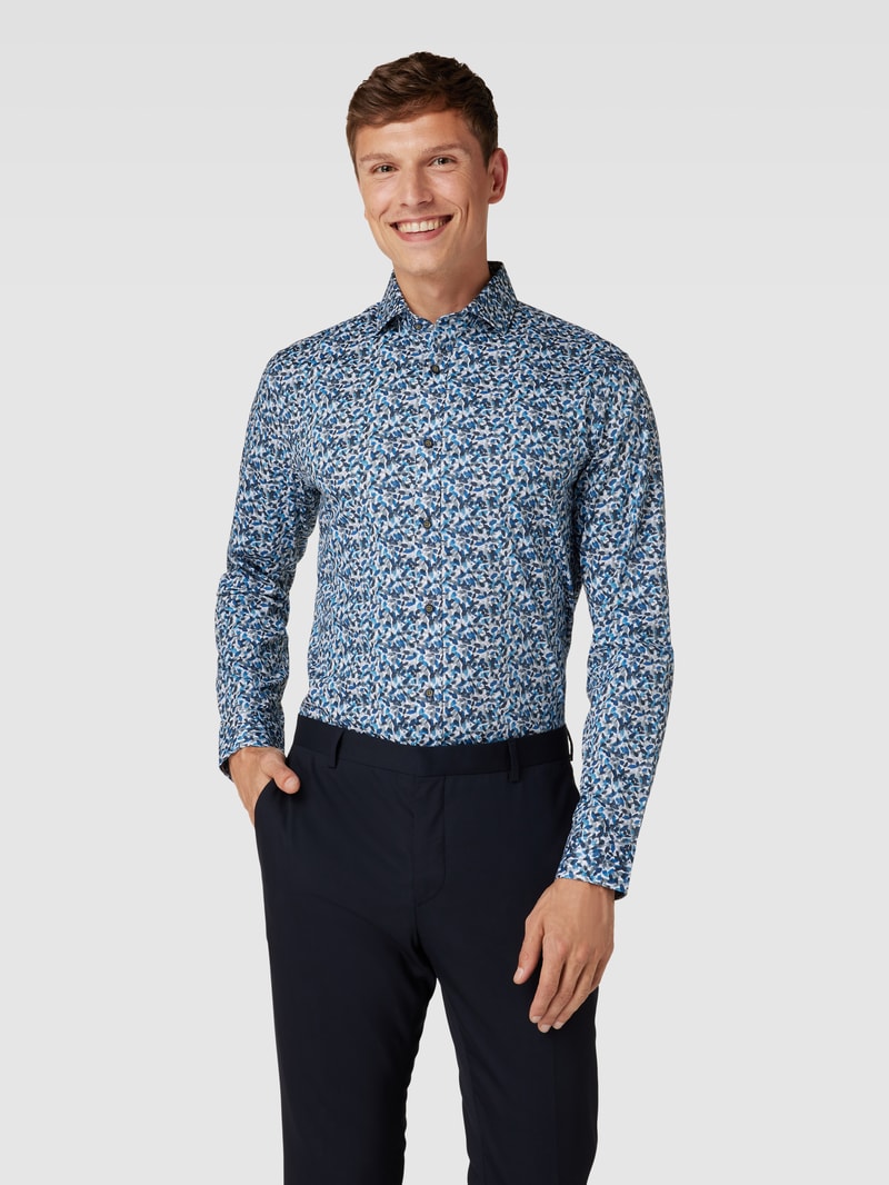 Business-Hemd mit Allover-Muster Modell 'Trostol' in marineblau