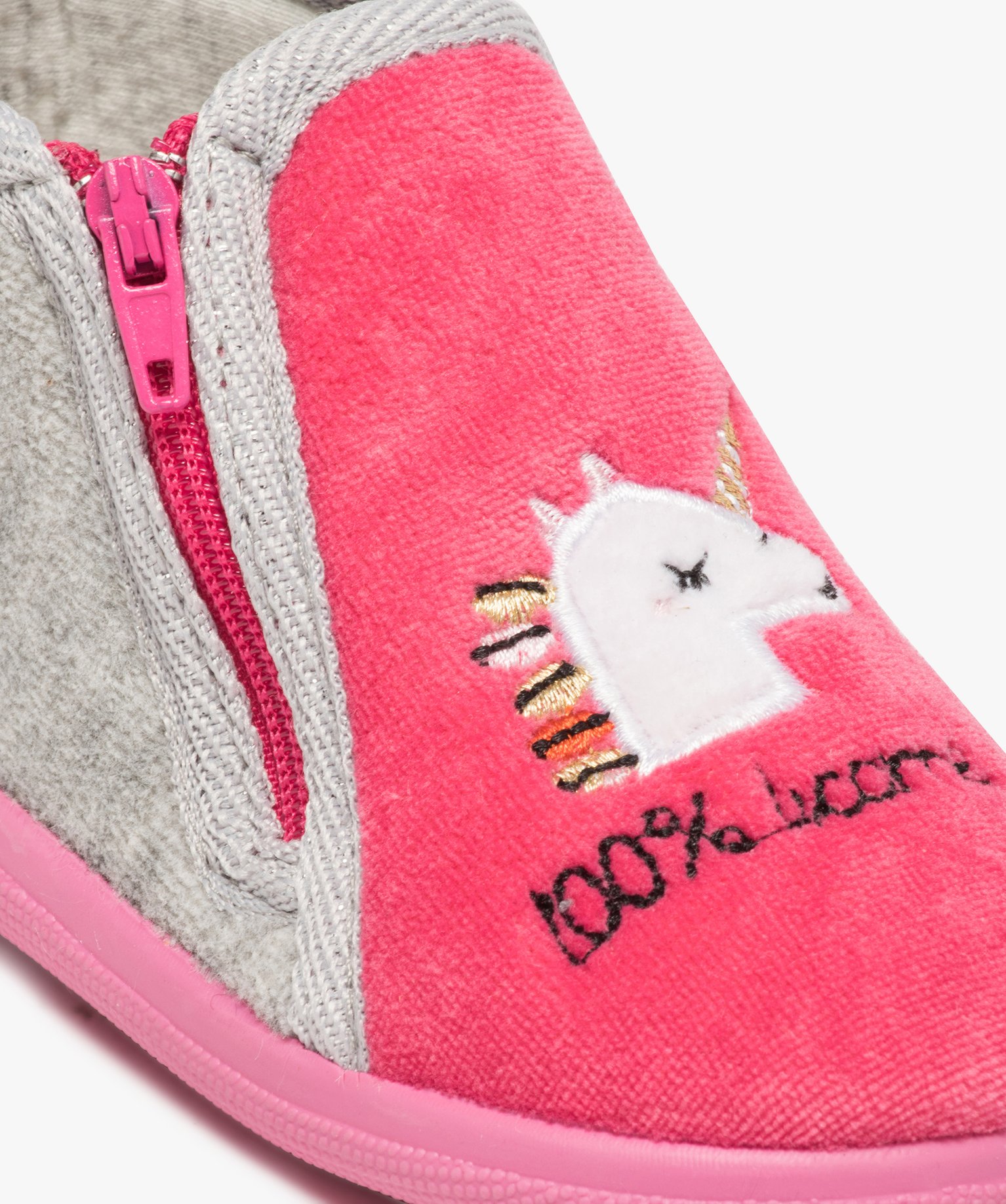 Chaussons bébé fille zippés avec licorne brodée – Mieux gris | GEMO