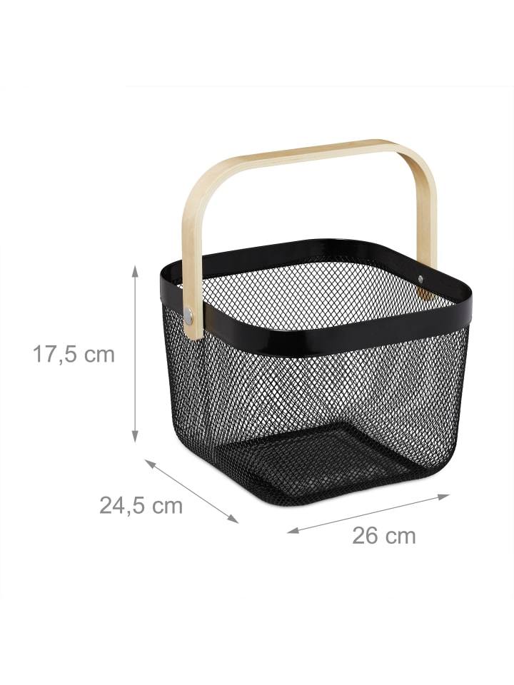 relaxdays 2 x Drahtkorb in Schwarz/ Natur - (B)26 x (H)17,5 x (T)24 cm günstig kaufen onesize