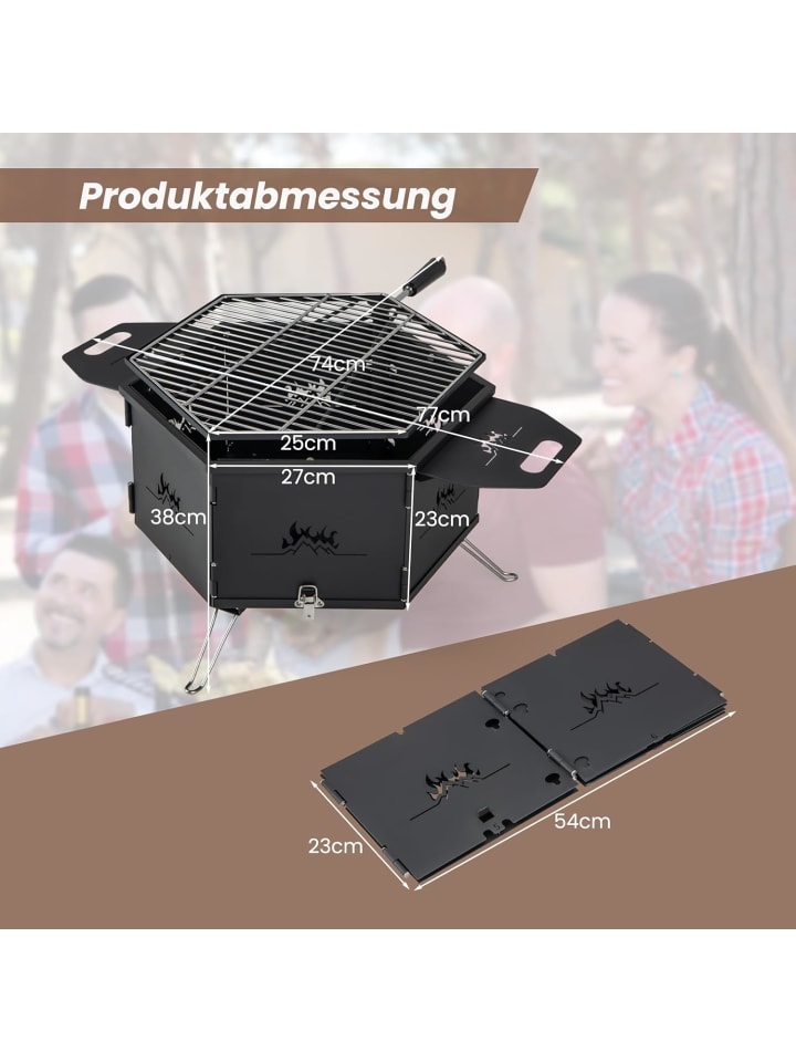 COSTWAY 2 in 1 Holzkohlegrill Feuerstelle 77x74x38cm in Schwarz günstig kaufen onesize