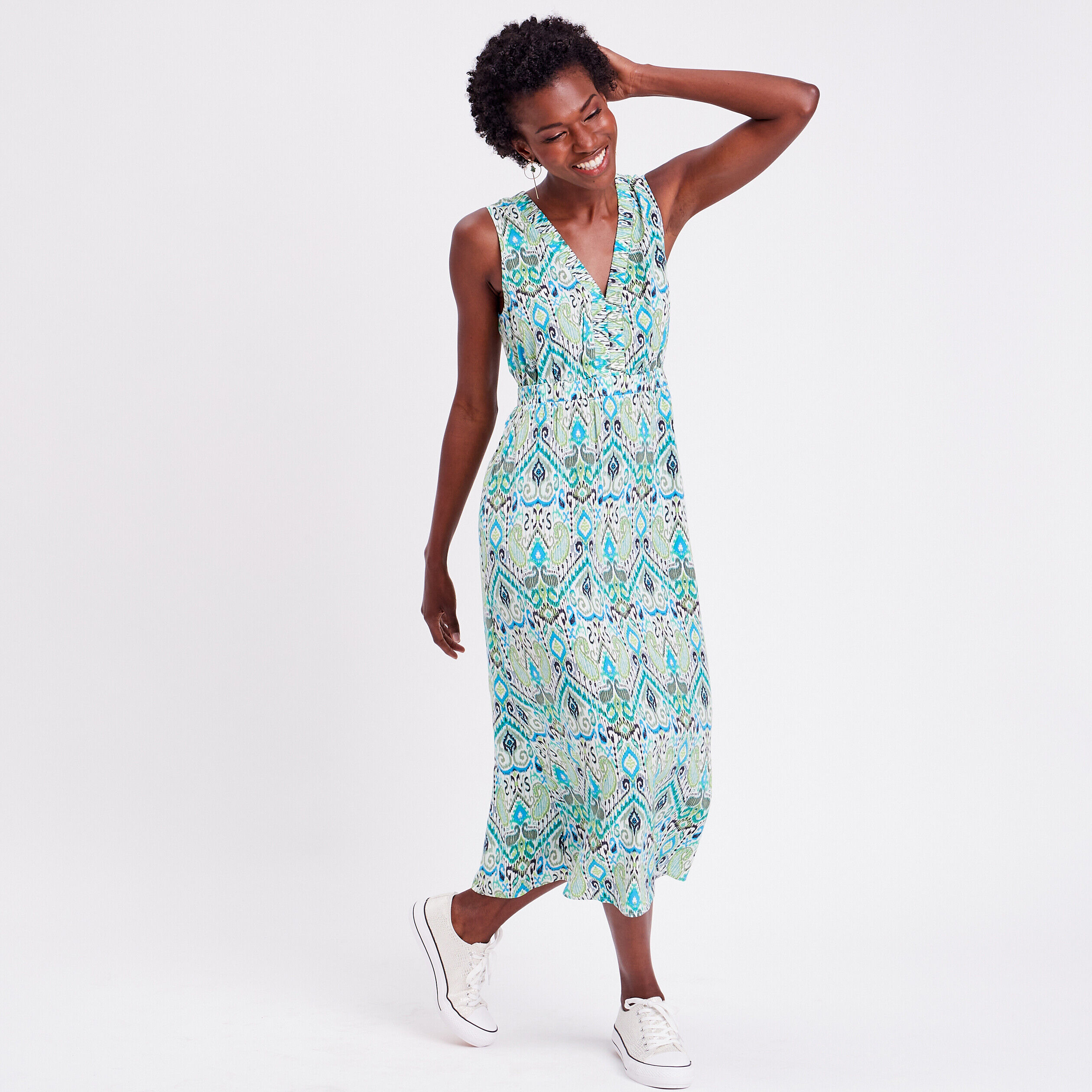 Robe longue évasée col en V blanc femme | Cache Cache