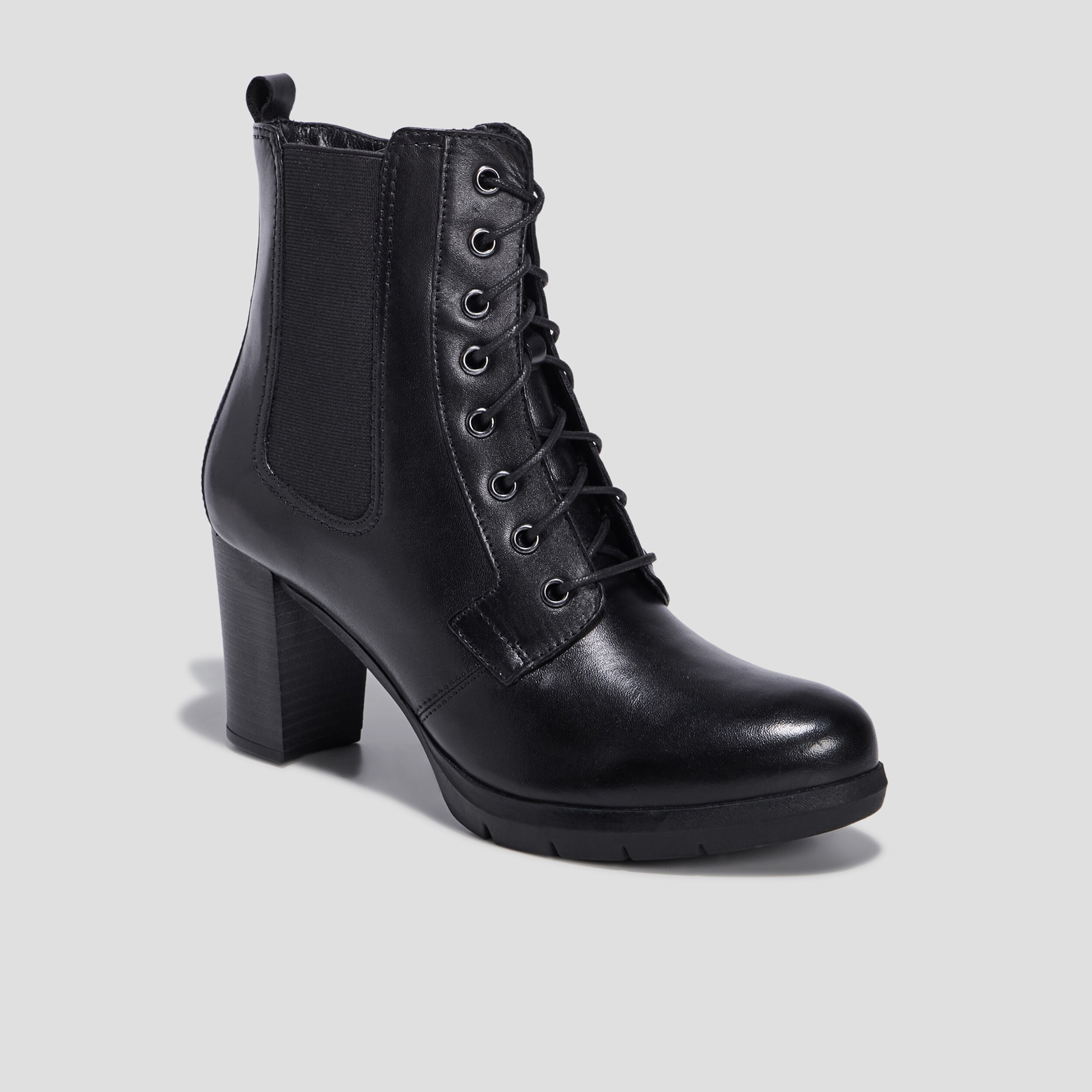 Bottines à talons en cuir noir femme | La Halle