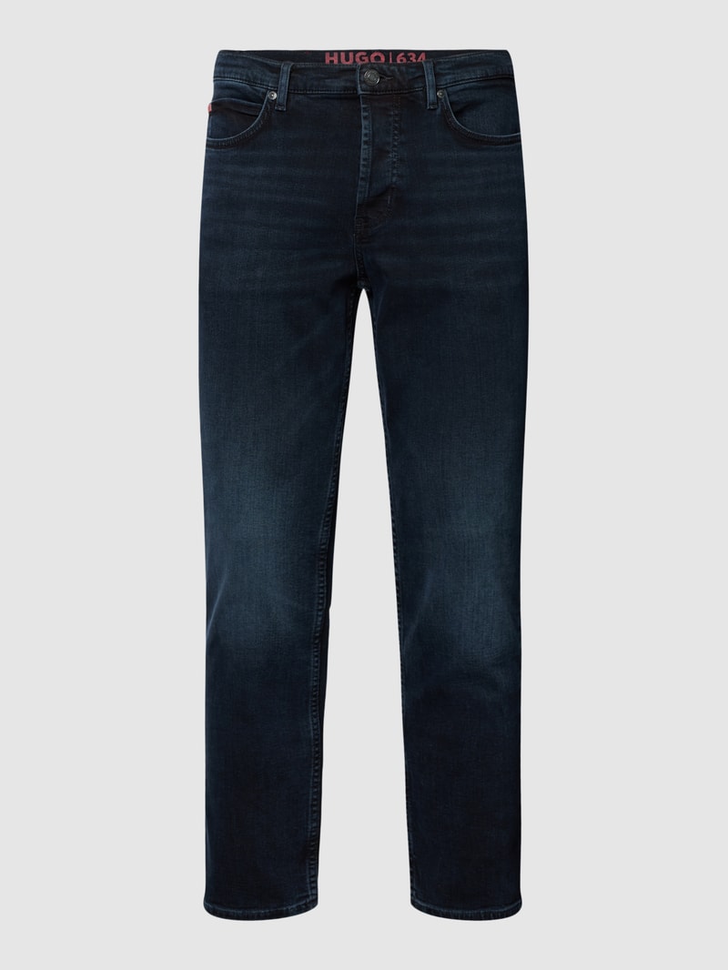 Slim Fit Jeans mit Label-Details Modell 'HUGO' in marineblau