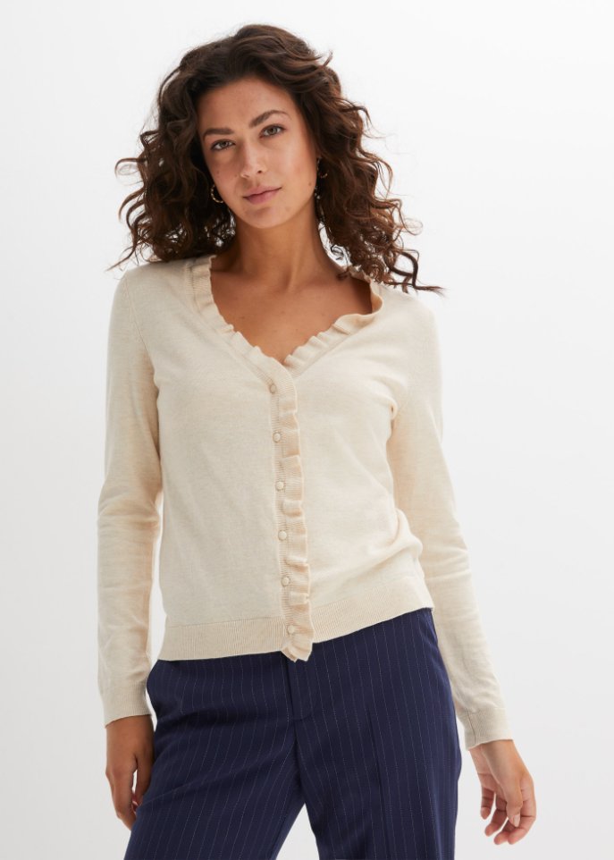 Strickjacke mit Rüschenkragen