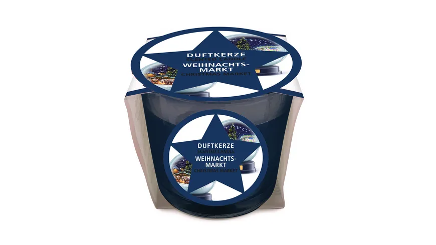 pajoma Mini Duftkerze im Glas Weihnachtsmarkt Blau