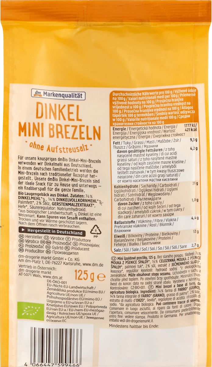 Brezeln, Dinkel ohne Aufstreusalz, mini, 125 g