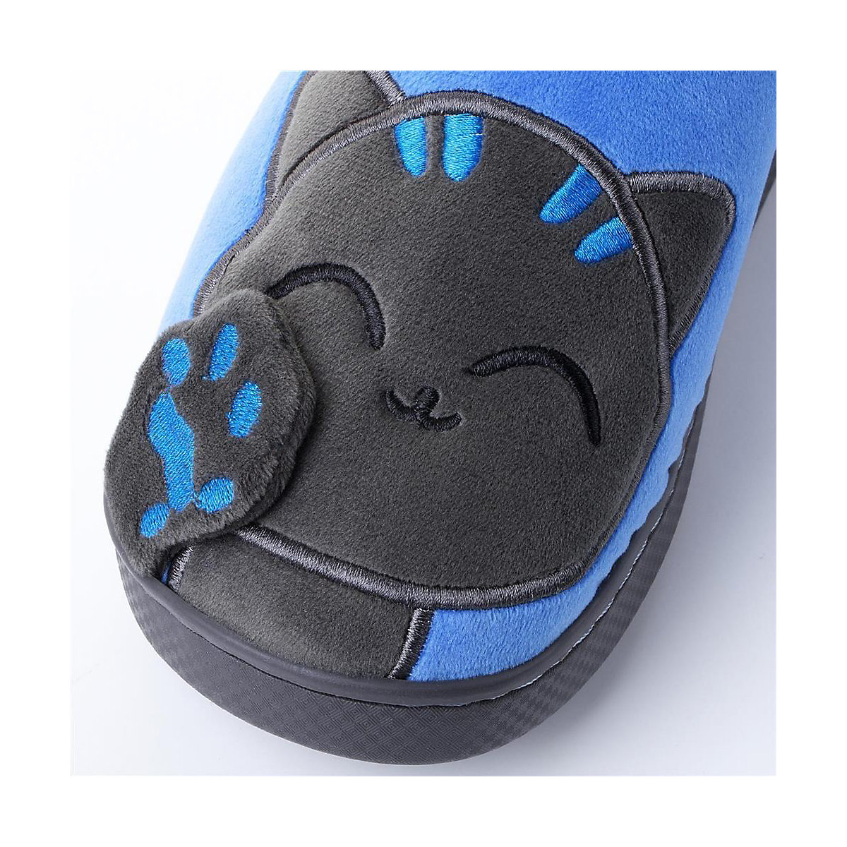 Plüsch Hausschuh Pantoffel Katze blau