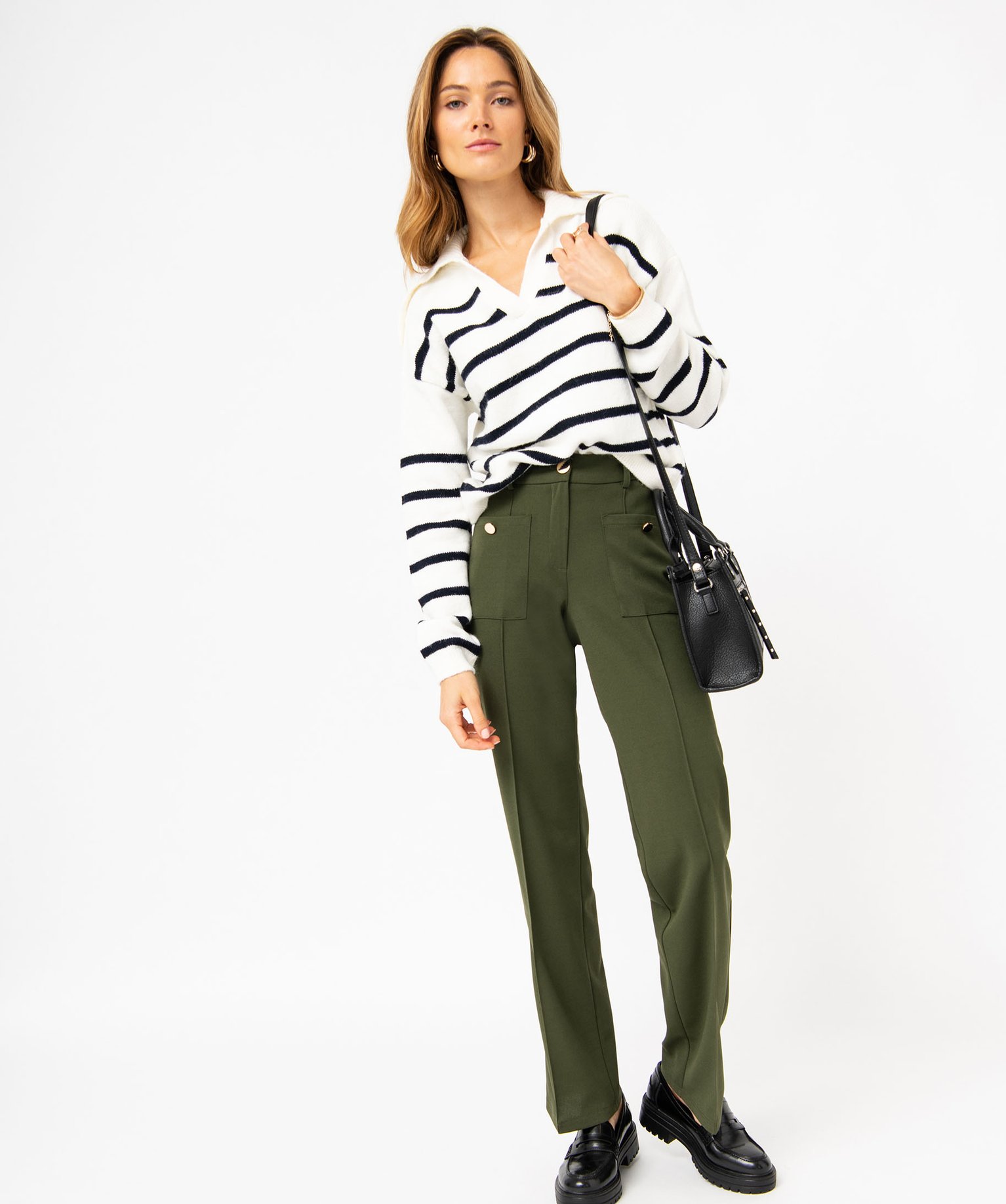 Pantalon en maille coupe droite avec fausses poches plaquée... kaki | GEMO