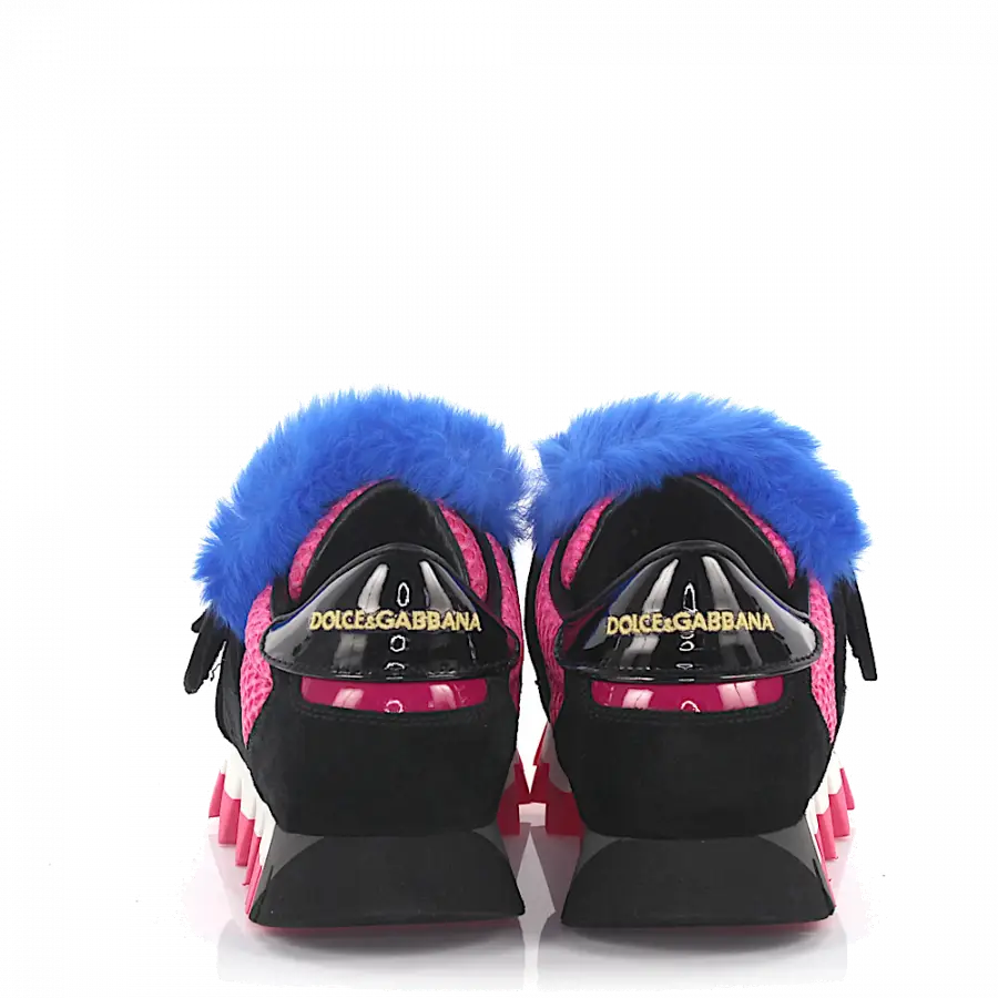 Dolce & Gabbana - Sneakers Leder Pelz Details pink blau - pink