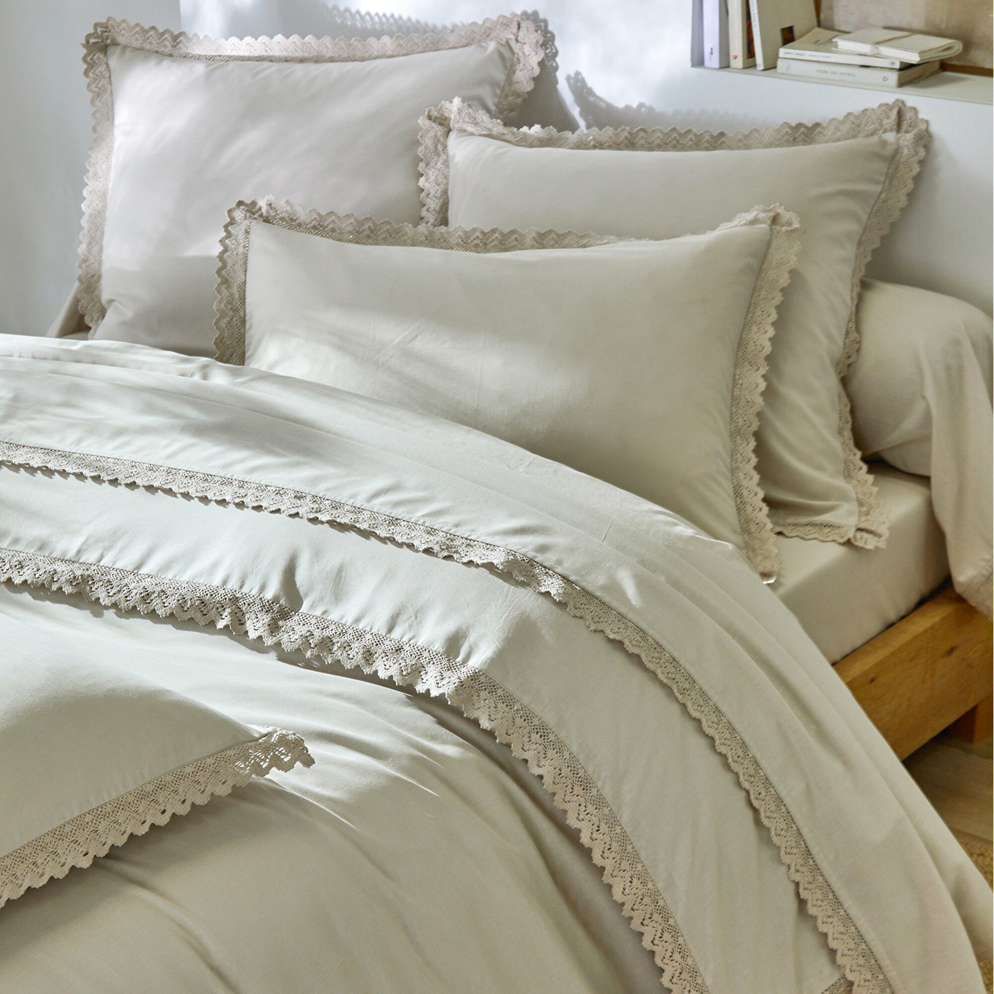 Linge de lit uni dentelle coton