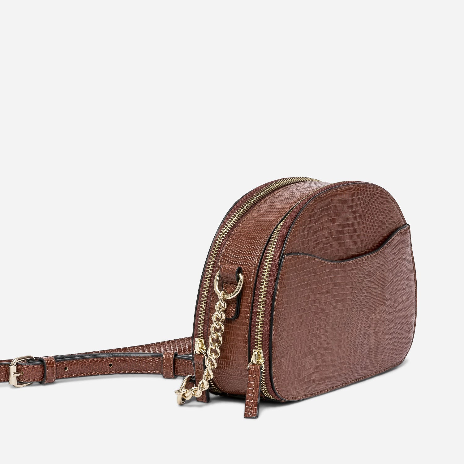 Sac bandoulière cognac effet python