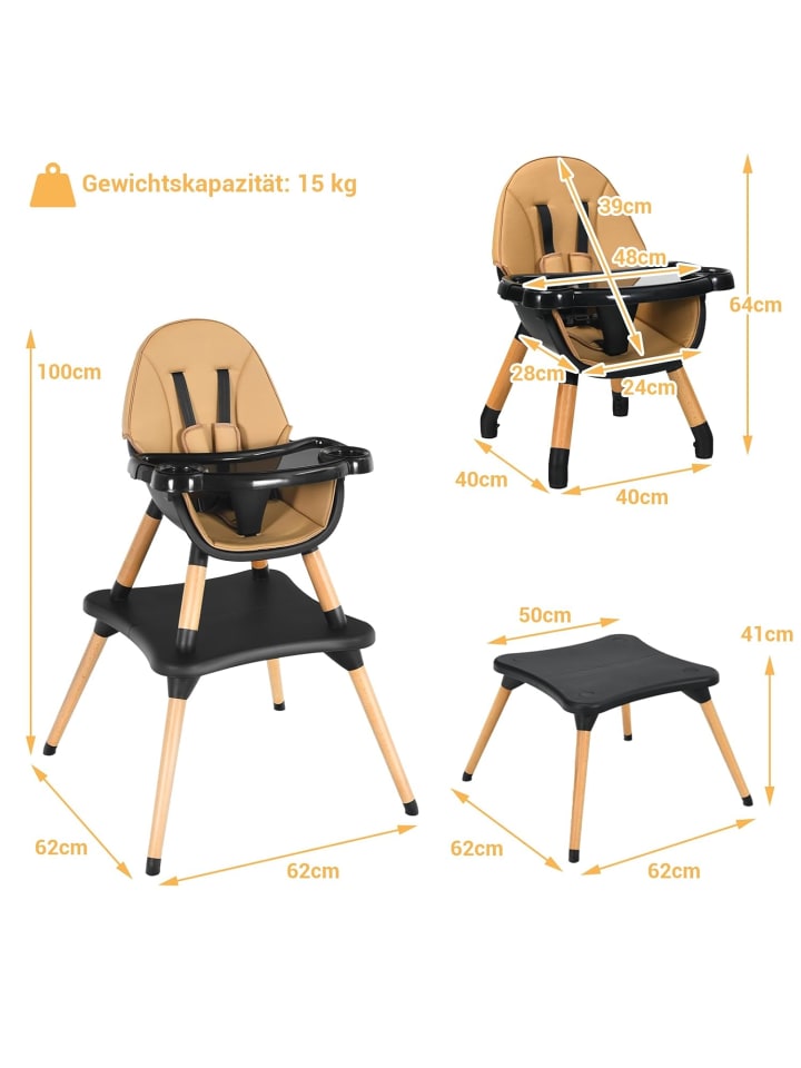 COSTWAY 4-in-1 Hochstuhl in Braun günstig kaufen onesize