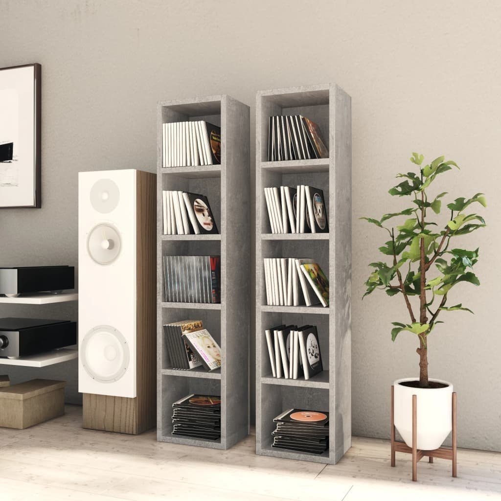 vidaXL CD-Regal CD-Regale 2 Stk. Betongrau 21x16x93,5 cm Holzwerkstoff, 2-tlg.