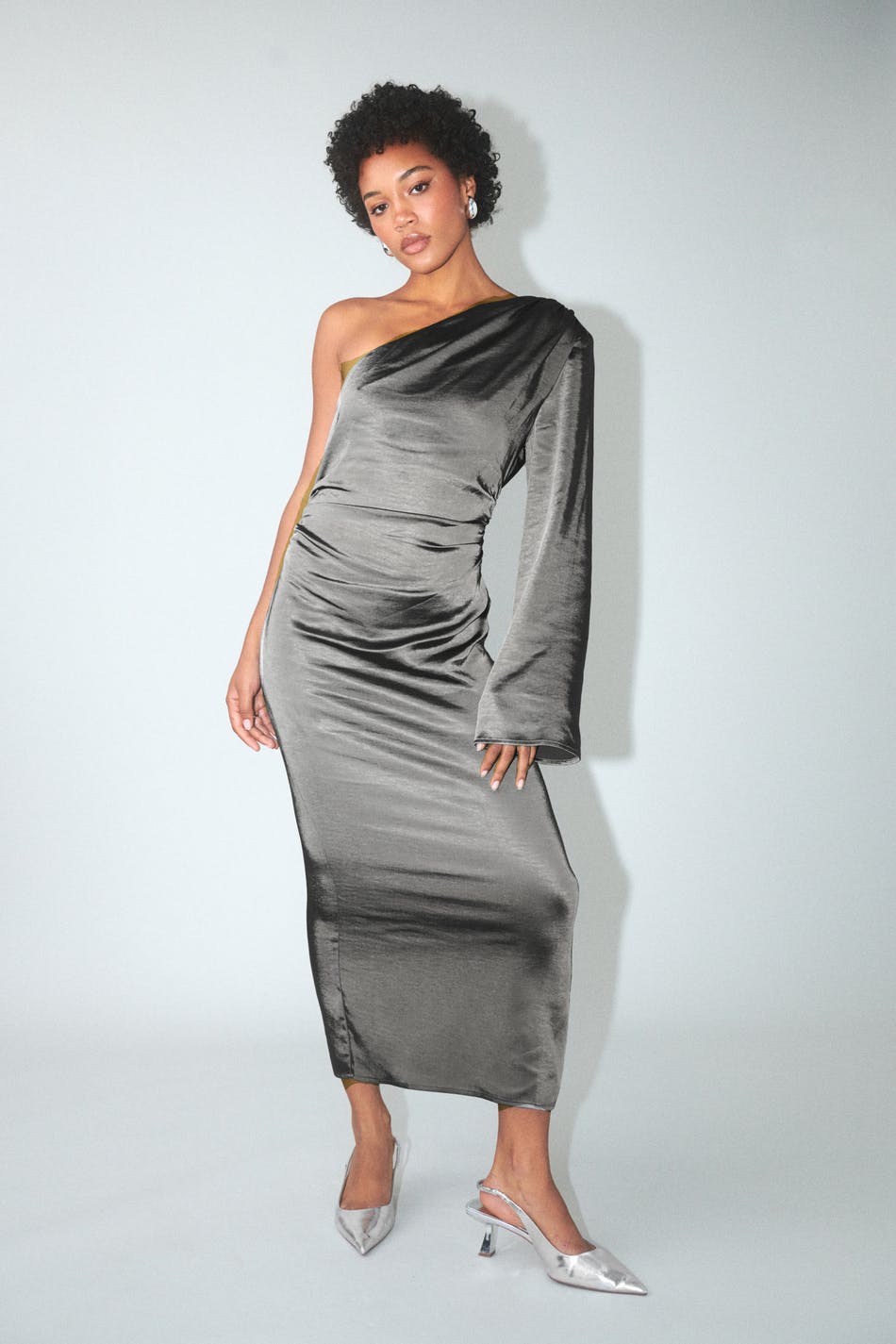 One shoulder satin dress