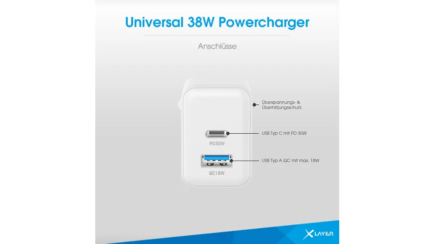 XLayer Universal 38W Powercharger USB Typ C & USB Typ A White