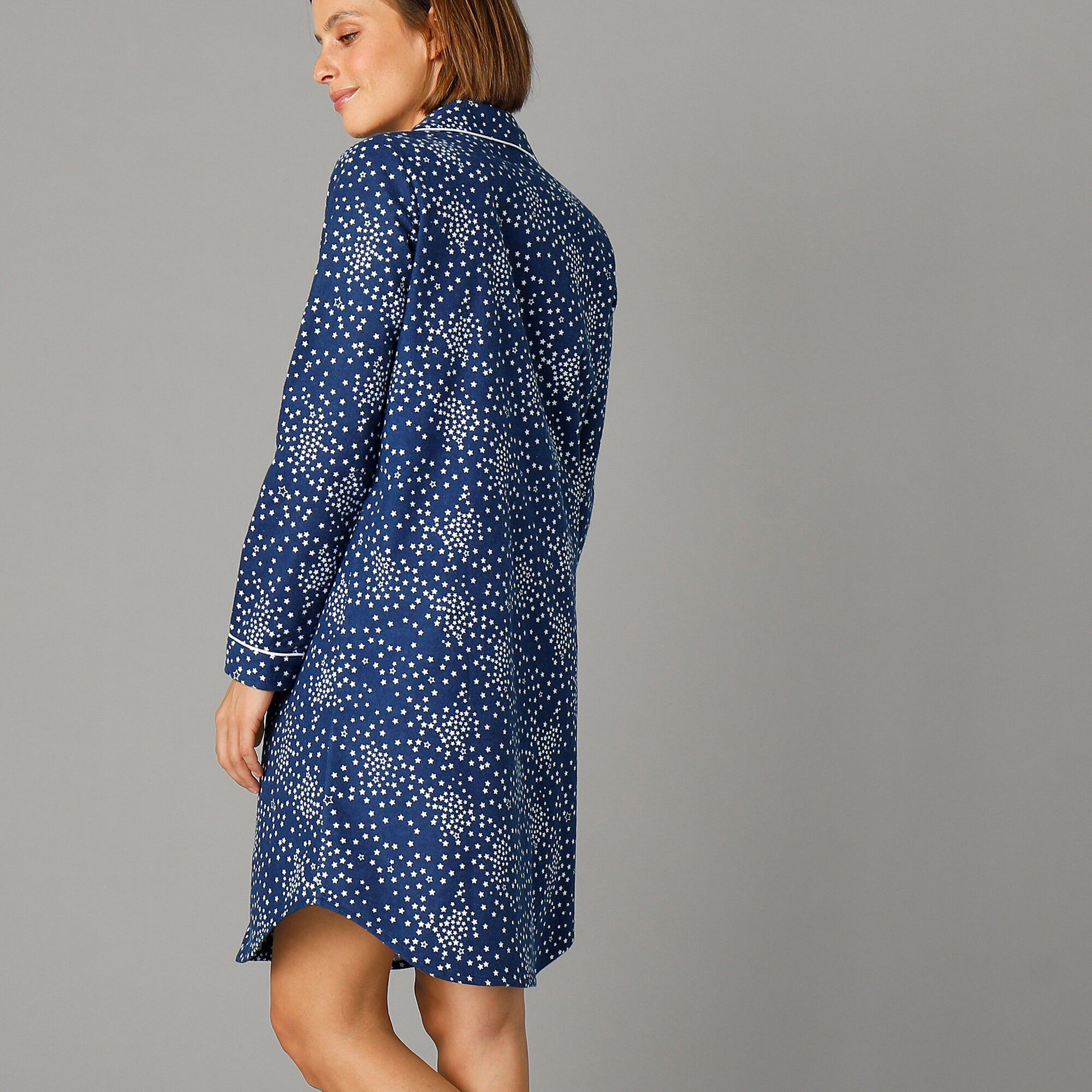 Chemise de nuit en pilou forme liquette imprimé étoiles