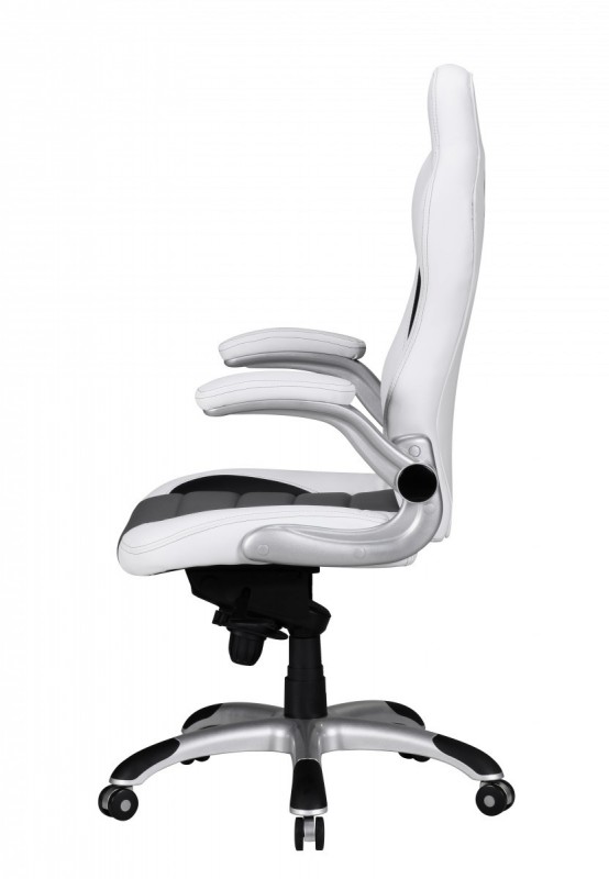 Amstyle Chefsessel Racing Leder Optik weiß grau mit schwarzen Streifen mit Armlehnen klappbar