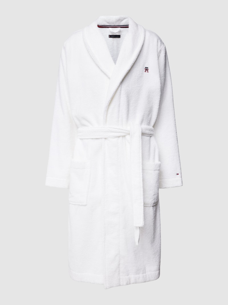 Bademantel mit Label-Stitching Modell 'MONOGRAM' in weiß