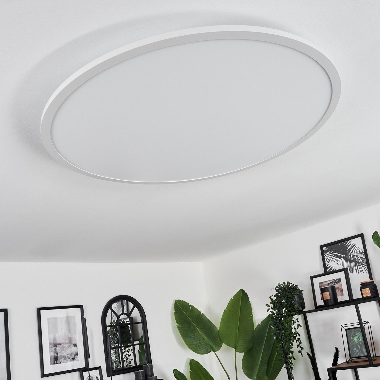hofstein Deckenleuchte dimmbare Deckenlampe aus Metall/Kunststoff in Weiß (80 cm), LED wechselbar, 2700-6500 Kelvin, RGB Farbwechsler, steuerbar über Smart App/ Fernbedienung