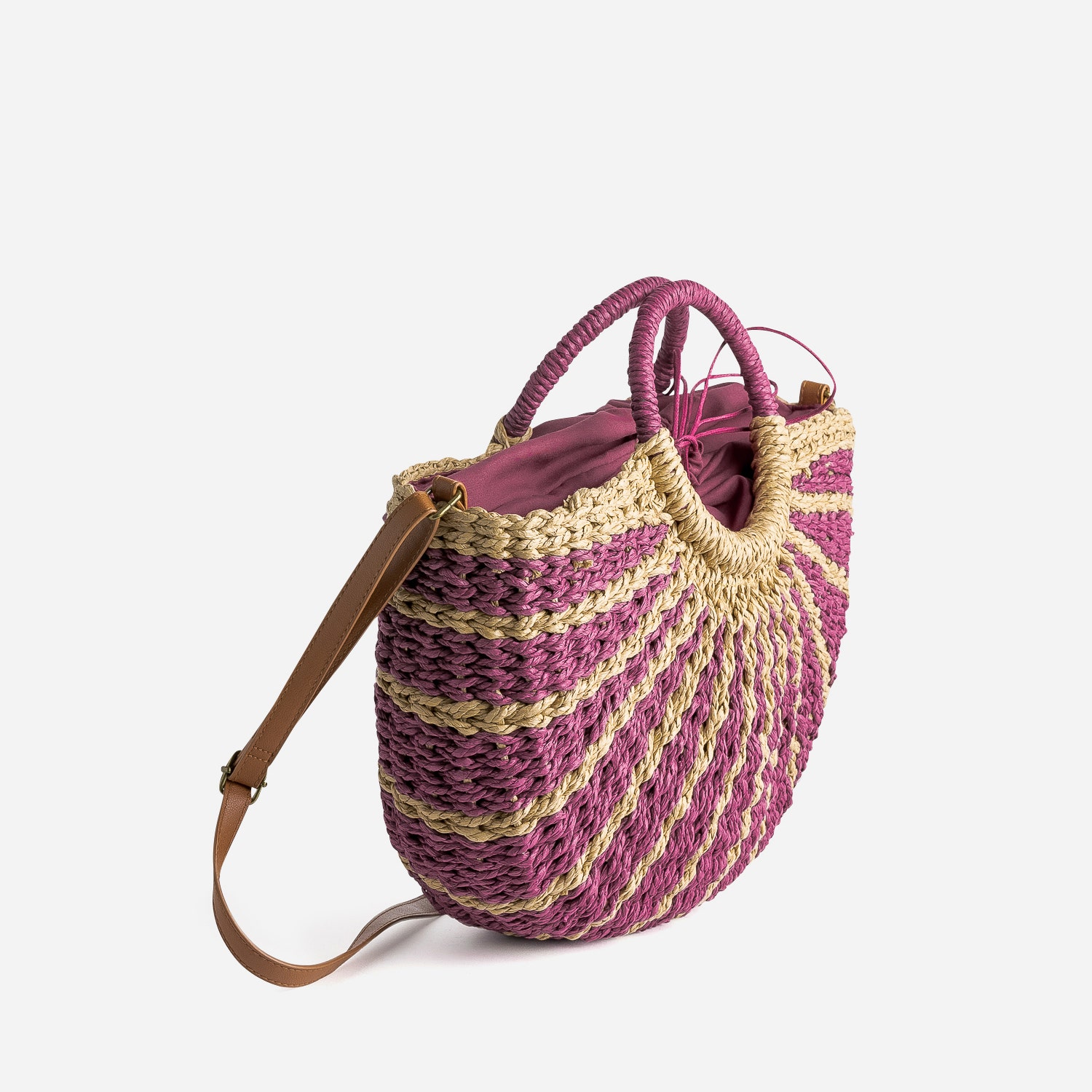 Panier beige et prune en papier tressé