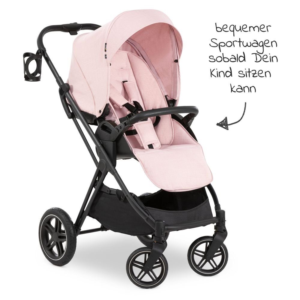 Hauck Kombi-Kinderwagen Vision X Duoset Black - Melange Rose, (7-tlg), 2in1 Kinderwagen Buggy Set mit Babywanne, Sportsitz und Regenschutz