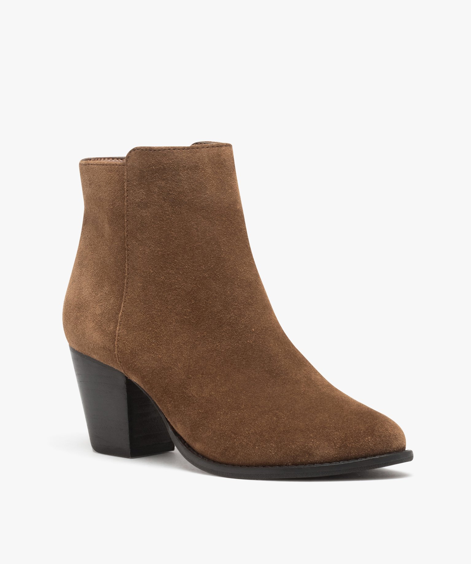 Boots femme unies en cuir suédé à talon carré beige | GEMO
