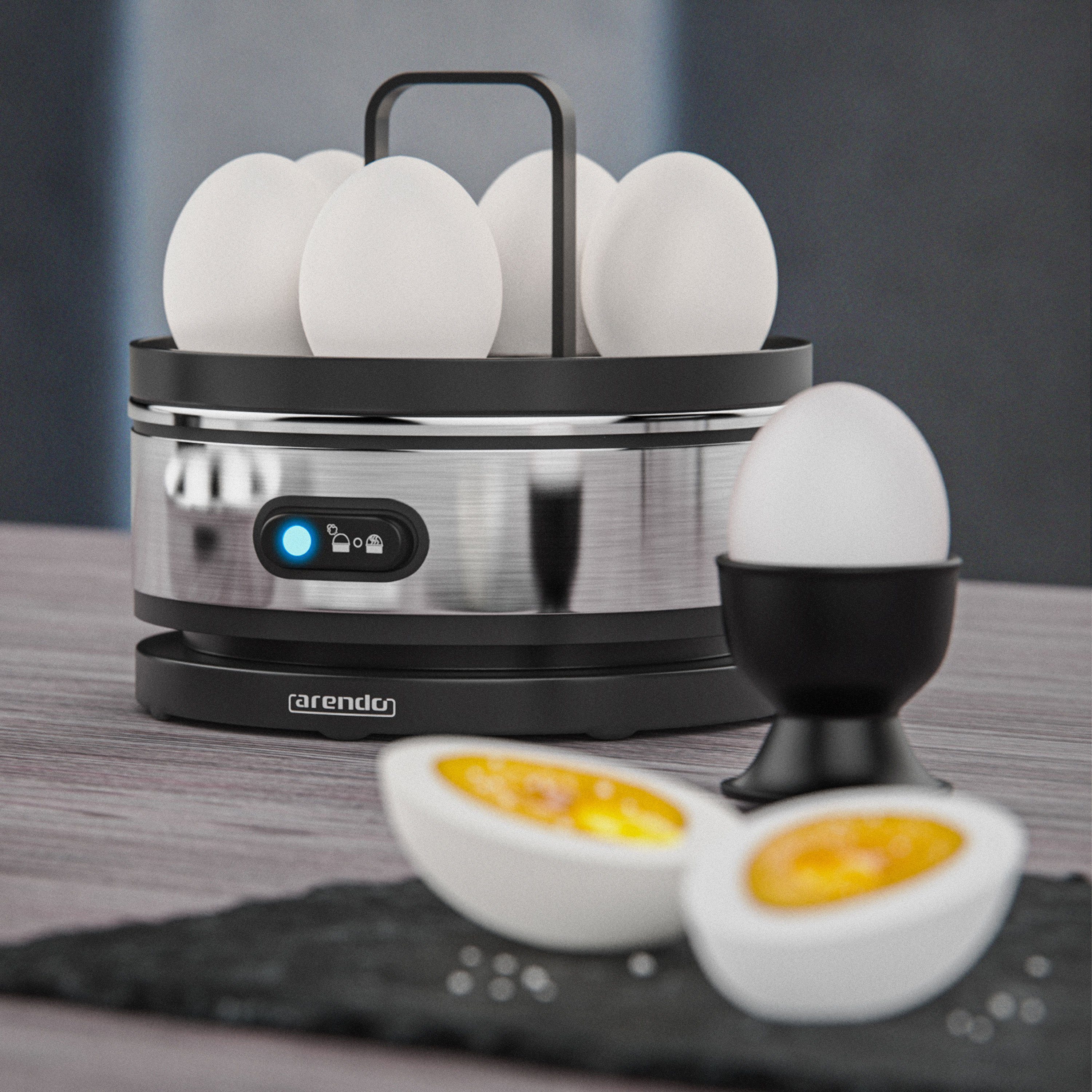 Arendo Frühstücks-Set (2-tlg), 2-Scheiben Langschlitz Toaster, 7er Eierkocher, Silber