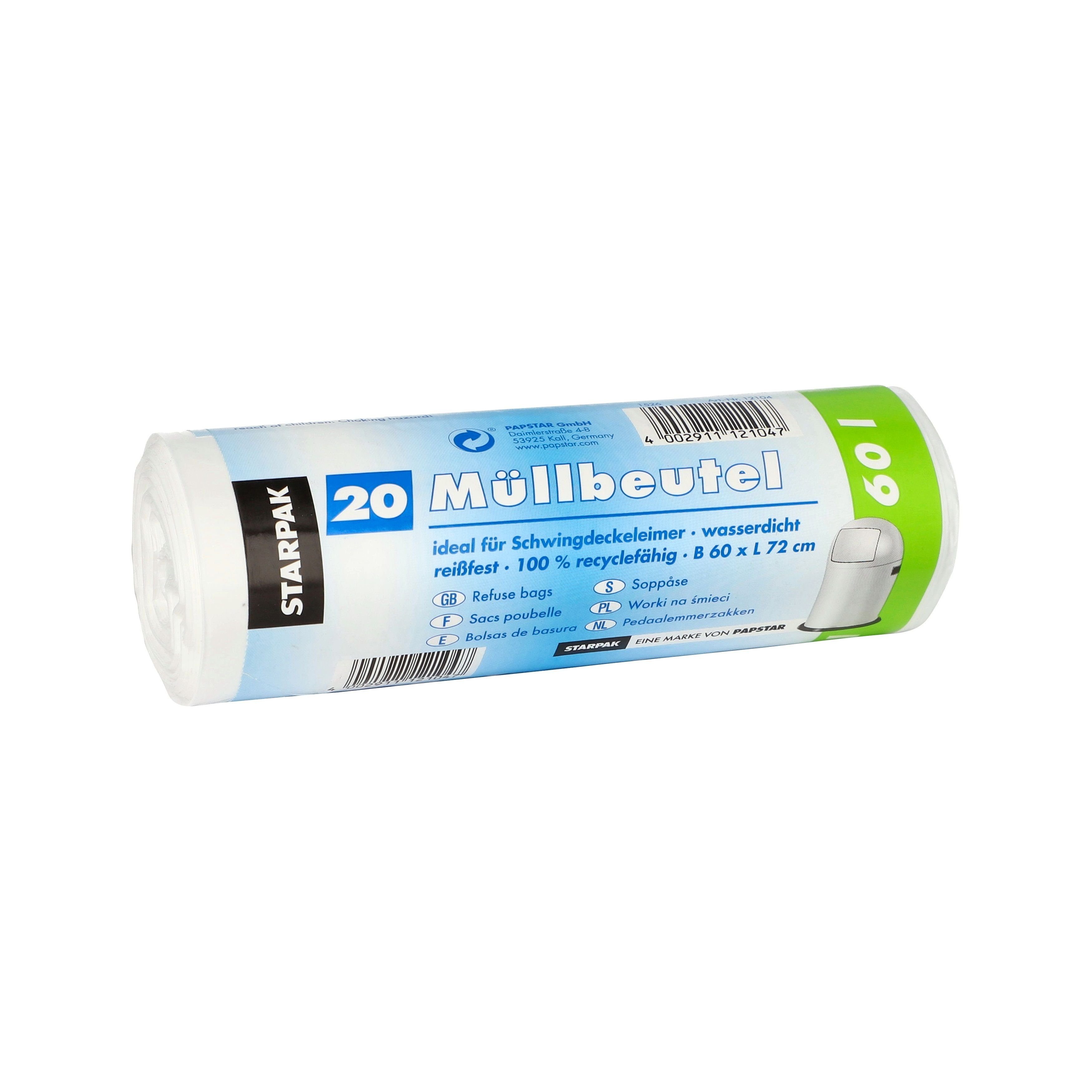 PAPSTAR Abdeckfolie STARPAK Mülleimerbeutel LDPE, 60 Liter, weiß