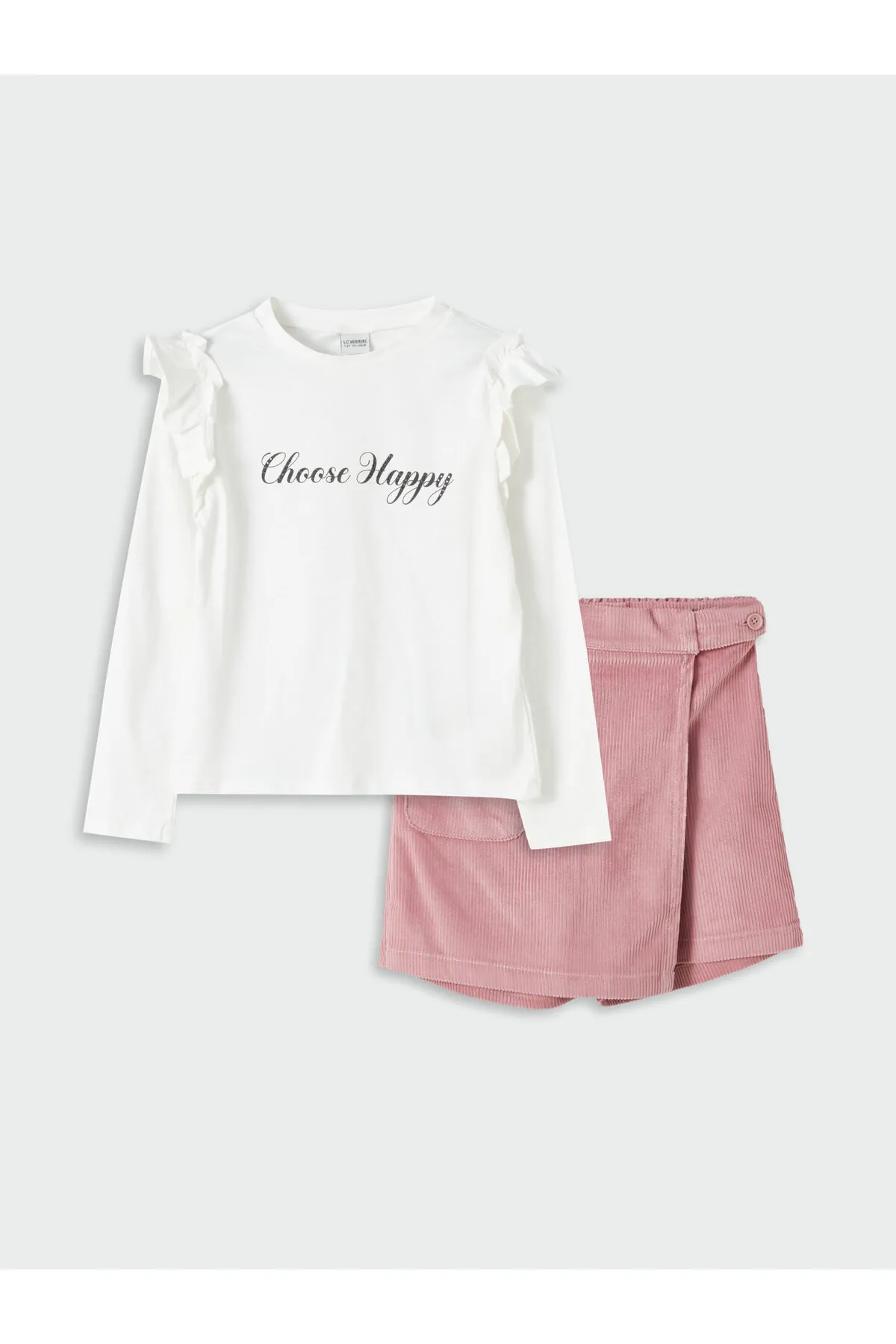 LC Waikiki  Mädchen-T-Shirt und Shorts-Rock mit Rundhalsausschnitt