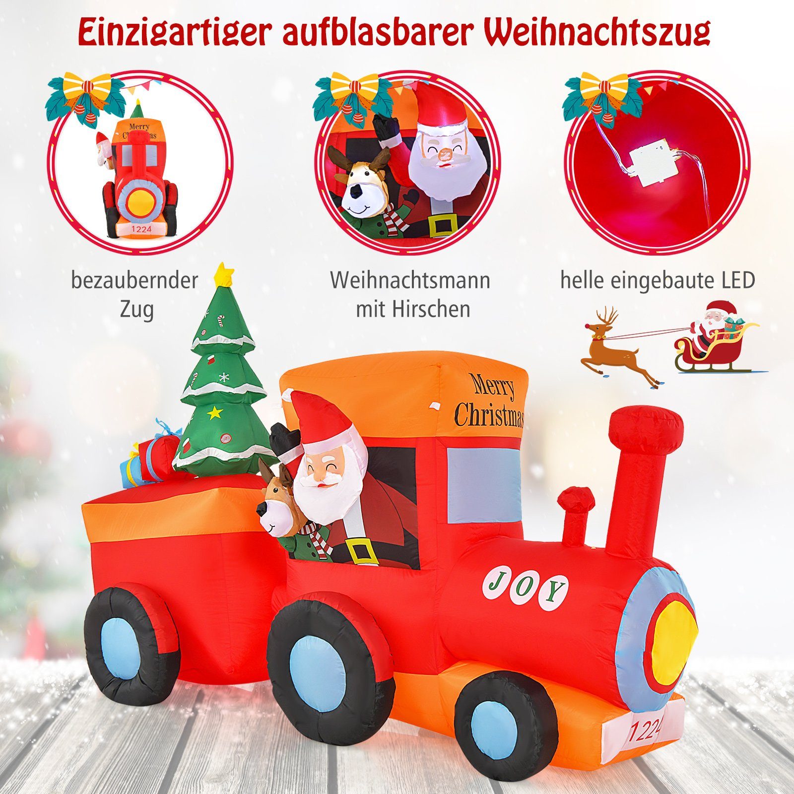 COSTWAY Weihnachtsfigur Aufblasbare Weihnachten Deko Weihnachtsmann, LED