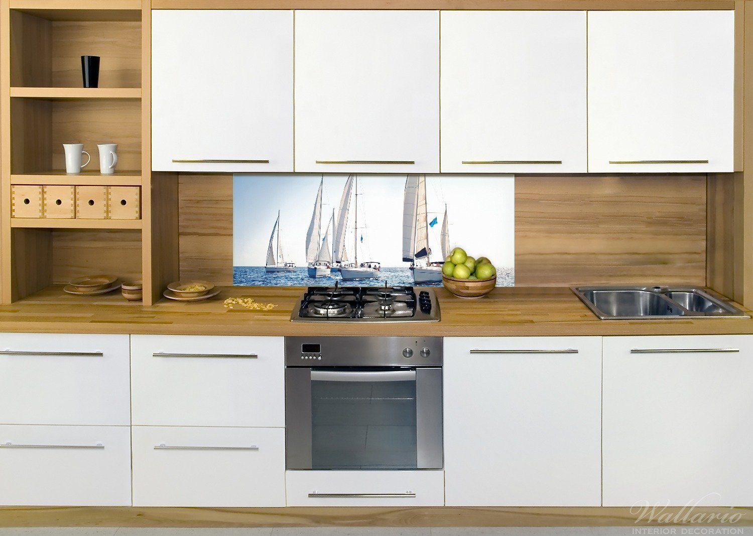 Wallario Küchenrückwand Segelschiff auf dem Meer, (1-tlg)