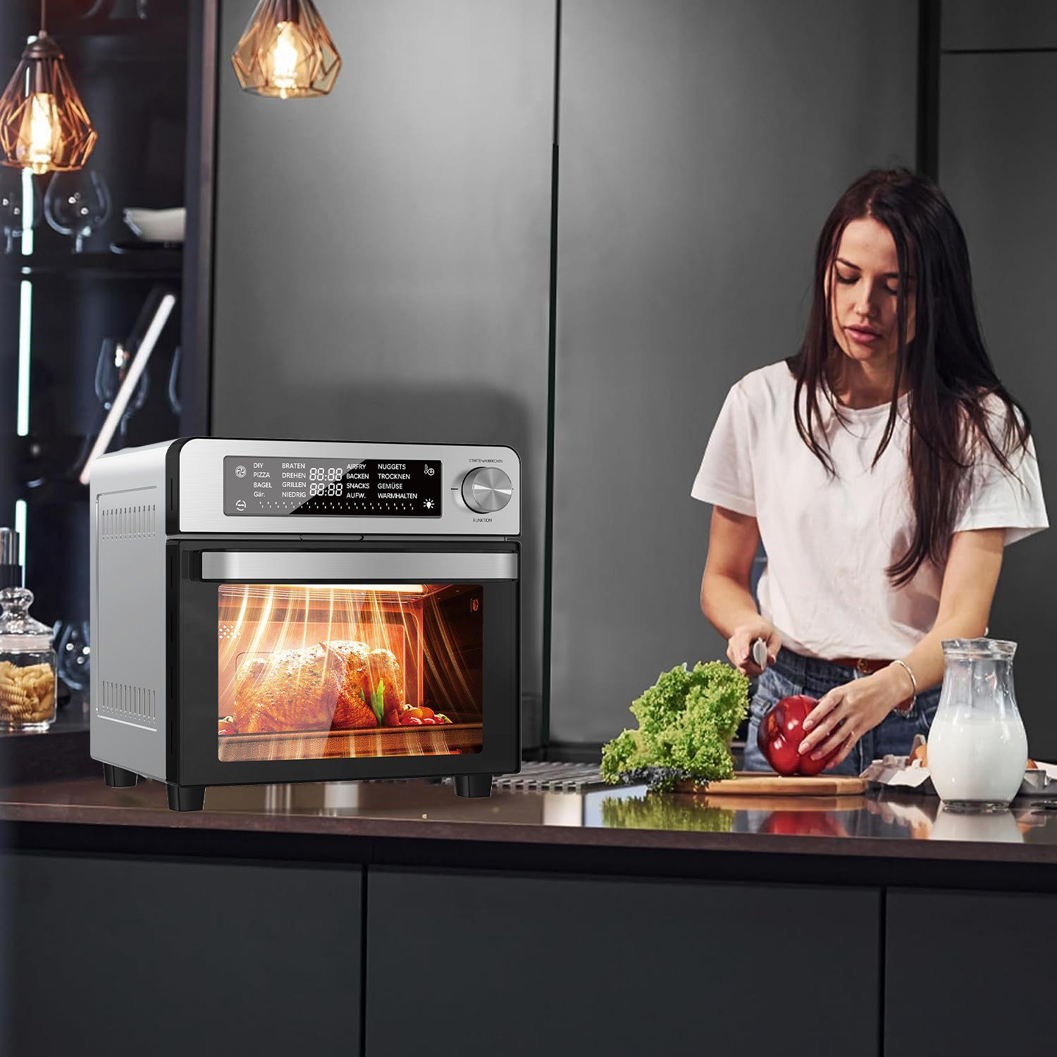 JOEAIS Heißluftfritteuse 14L XXL Ohne Öl Air Fryer 1700W Heizluft Fritteuse LED-Touchscreen, Airfryer Einstellbare Zeit/Temperaturregelung für Luftbraten, Braten