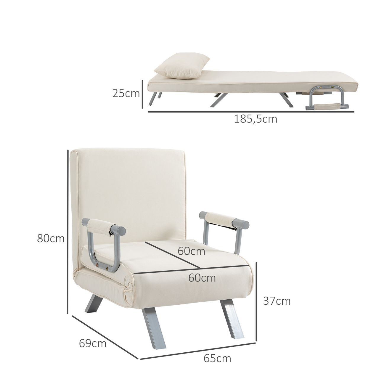 HOMCOM 3-in-1 Schlafsofa mit Armlehne Schlafsessel Klappbett Chaiselongue
