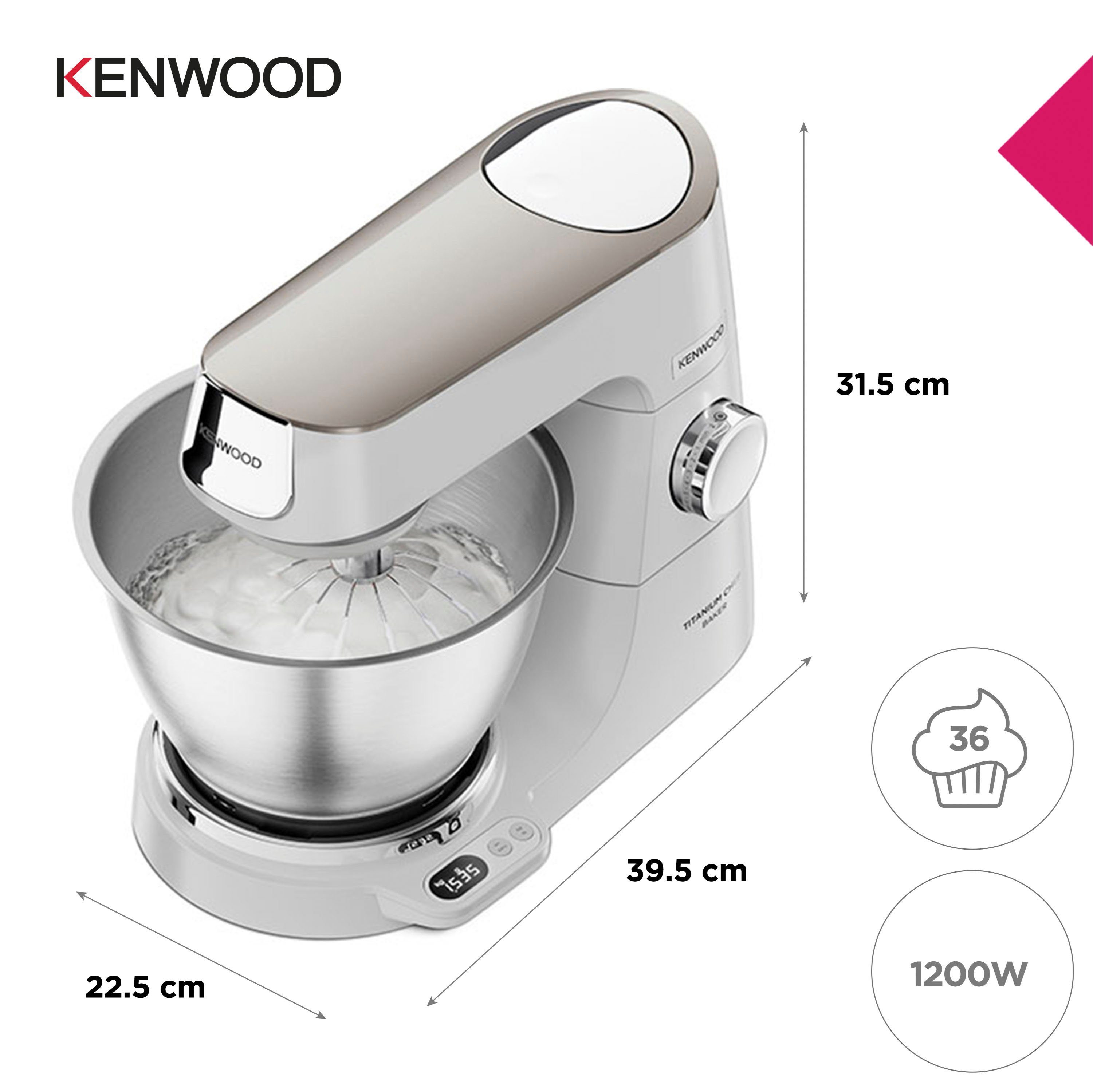 KENWOOD Küchenmaschine Titanium Chef Baker KVC65.001WH, 1200 W, 5 l Schüssel, weiß
